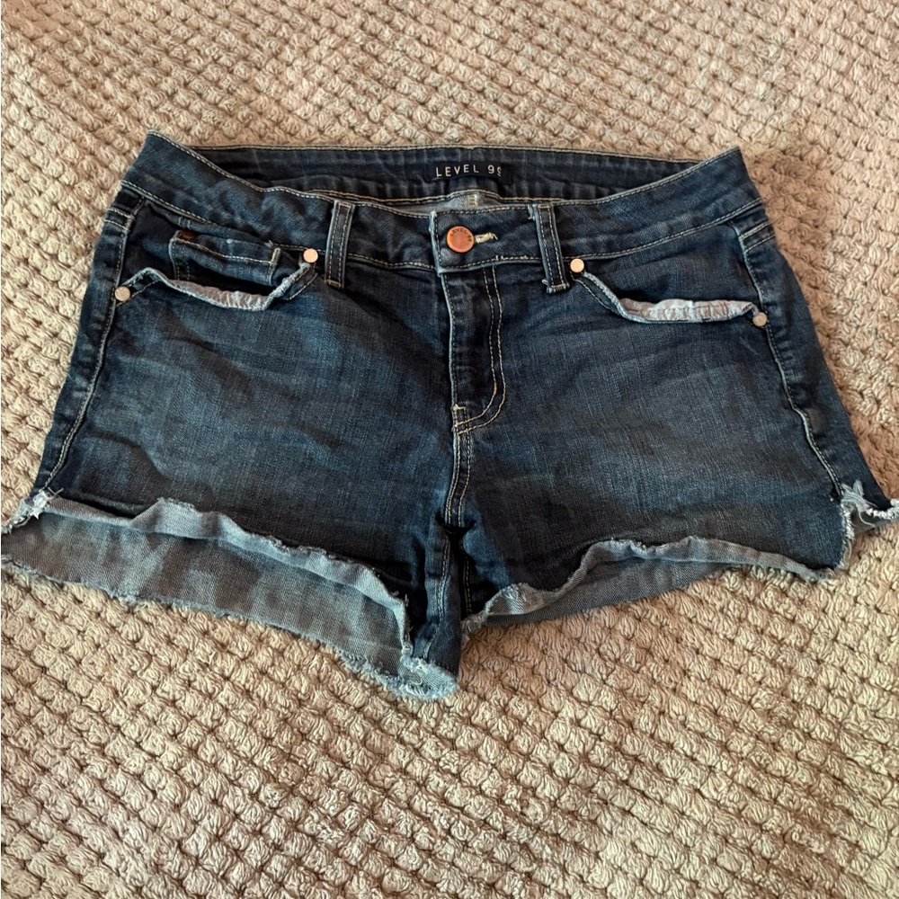 Level 99 Blue Denim Jean Shorts Frayed Hem